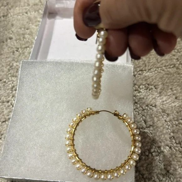 Pearl Hoop Earrings - Picture 3 of 6